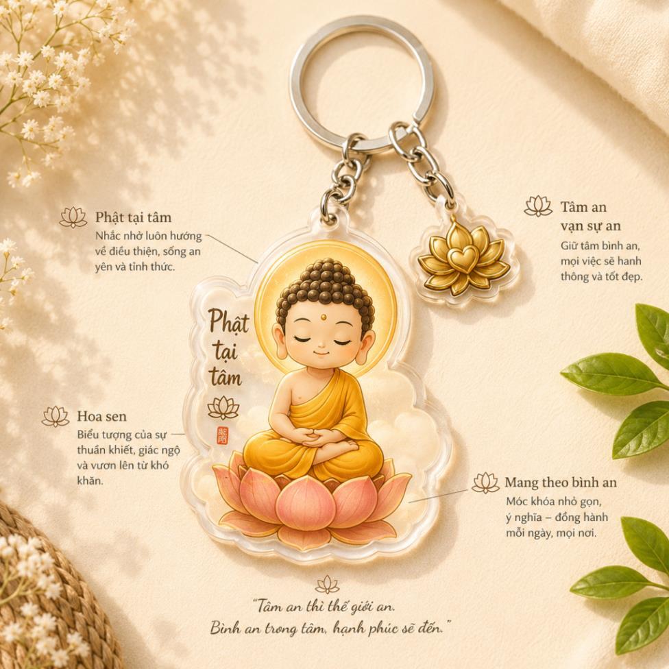 Combo 20 Móc khoá 2 Charm MICA in Hình Phật; Quan Âm quà ý nghĩa tặng bạn bè; phụ kiện treo xe ô tô; vòng tay