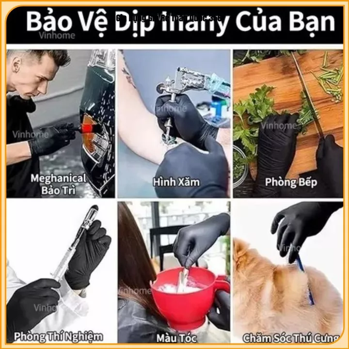 GĂNG TAY ĐEN NITRILE KHÔNG BỘT, Găng Tay Y Tế Dùng Một Lần, Găng Tay Phun Xăm Thẩm Mỹ, Chăm Sóc Da Spa