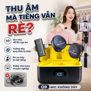 (BÁN RẺ LẤY LƯỢT BÁN) Mic thu âm không dây Q9 1 thu 2 Core X, cài áo nam châm, lọc ồn, quay video livestream