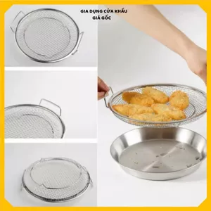 KHAY INOX 304 CÓ VỈ LƯỚI 22CM - Khay Lọc Dầu Đa Năng Bền Bỉ