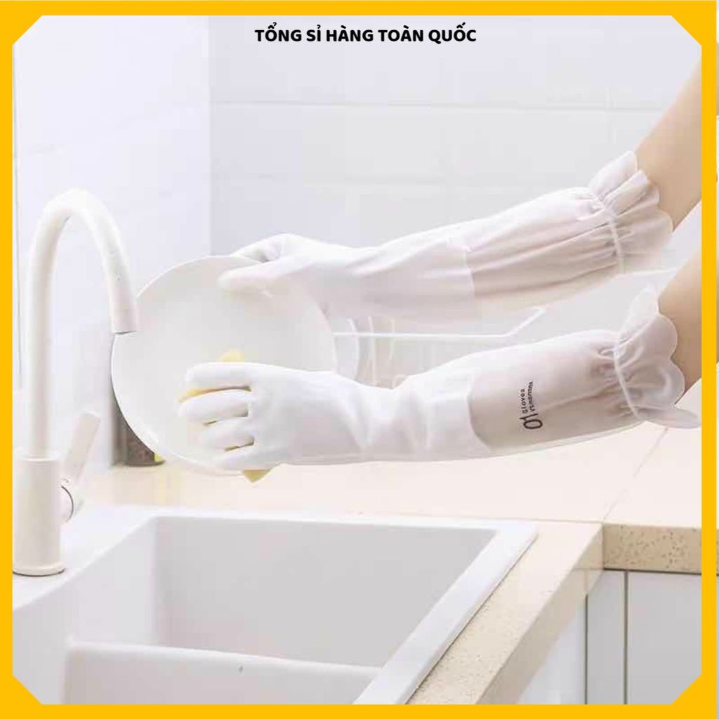 (COMBO 3) ĐÔI GĂNG TAY CAO SU SIÊU DAI HÌNH HƯƠU HOA CÚC SIZE L - Loại Dài Có Chun Chống Tuột Tiện Lợi