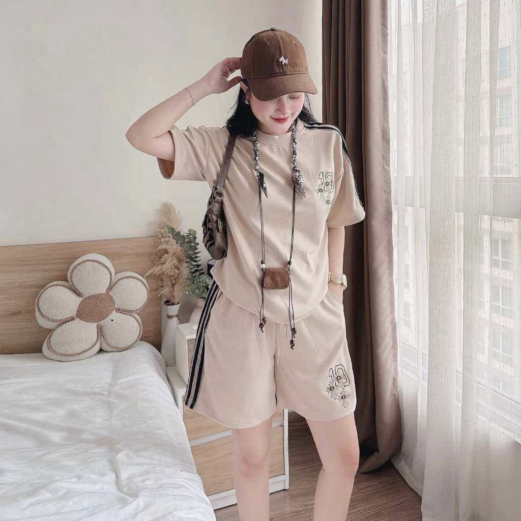 Đồ bộ nữ năng động,Set áo thun cộc tay đùi nữ form rộng giấu quần tôn dáng HCOM27617