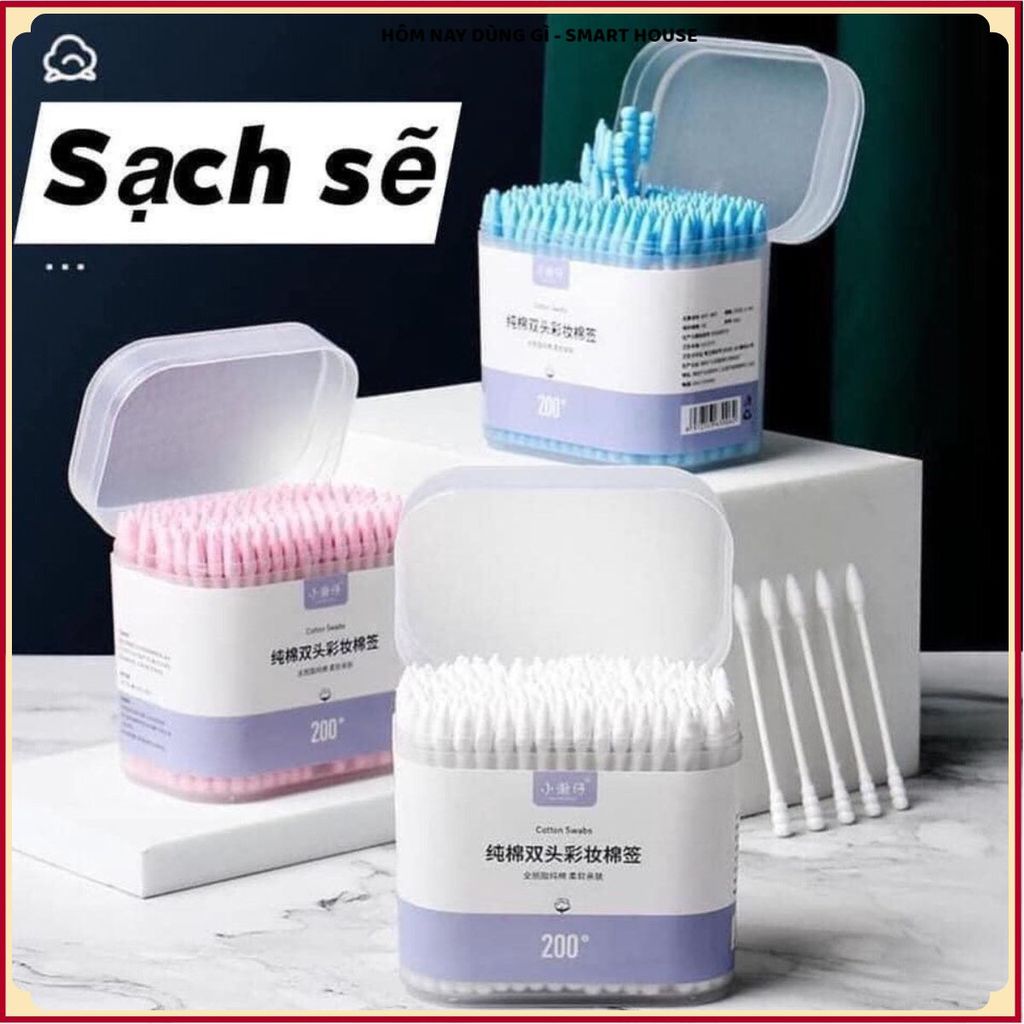 (COMBO 3 HỘP) HỘP 200 CHIẾC TĂM BÔNG NGOÁY TAI 2 ĐẦU XOẮN NHỌN, Tăm Bông Vệ Sinh đầu xoắn nhọn