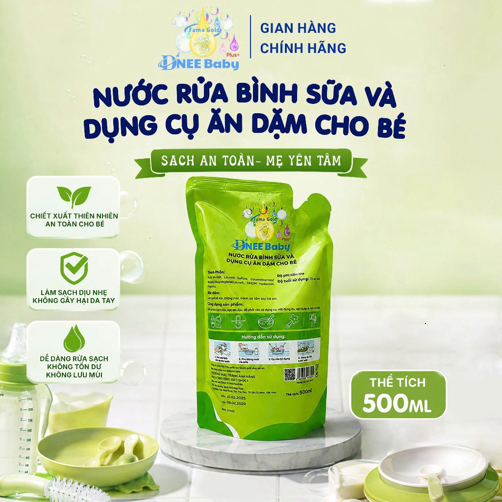 Nước Rửa Bình Sữa Dnee Baby 500ml Chính Hãng Rửa An Toàn Chắc chắn an toàn cho sữa bột bé sơ sinh khi dùng