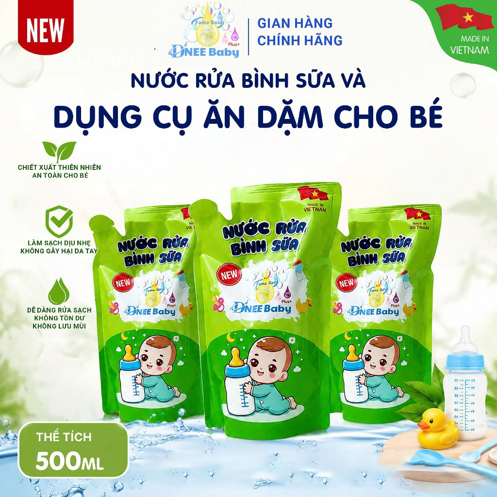 Nước Rửa Bình Sữa Dnee Baby 500ml Chính Hãng Rửa An Toàn Chắc chắn an toàn cho sữa bột bé sơ sinh khi dùng