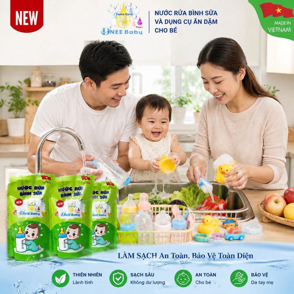Nước Rửa Bình Sữa Dnee Baby 500ml Chính Hãng Rửa An Toàn Chắc chắn an toàn cho sữa bột bé sơ sinh khi dùng