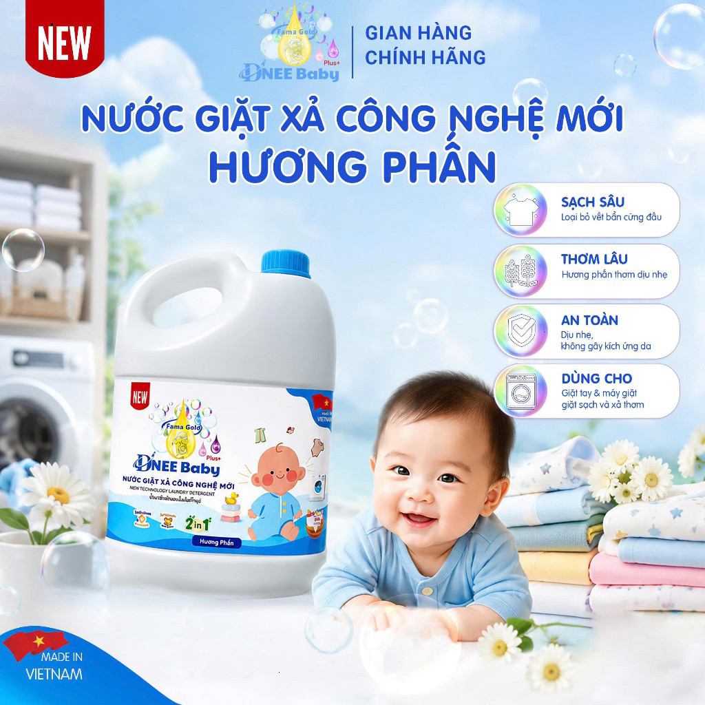 Nước Giặt Xả Dnee Baby 3L Xả 2in1 Cho Bé Dịu Chân Da Sơ Sinh