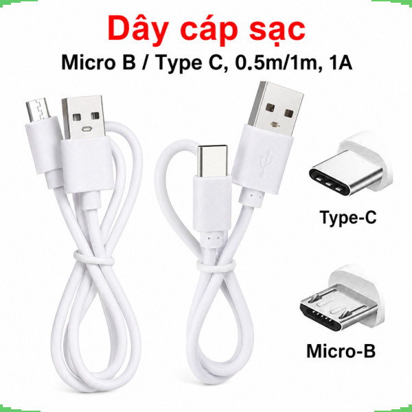 Dây cáp sạc cho thiết bị công suất thấp không truyền dữ liệu cổng type C / Micro B