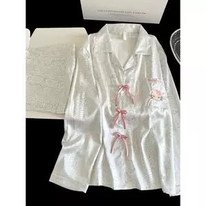 Bộ Đồ Ngủ Nguồn Trực Tiếp Douyin Nữ Xuân Thu Áo Cardigan Dài Tay Dài Tay Lụa Băng Tuyết Bộ Đồ Mặc Nhà Phòng Điều Hòa