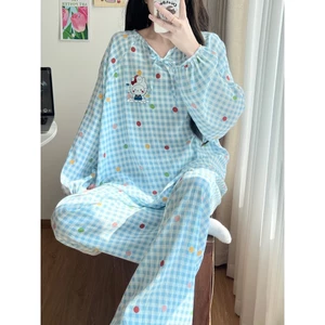 Đồ Ngủ Mẫu Mới 2026 Quần Dài Tay Rộng Rãi Cotton Mây Xuân Thu Nữ Bộ Đồ Nữ Mặc Nhà Dễ Thương Ngọt Ngào