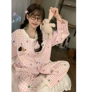 Đồ Ngủ Kiểu Nóng Ngoại Thương Trực Tiếp Cho Nữ Xuân Thu Áo Cardigan Ren Bông Mây Dài Tay Bộ Đồ Nữ Mặc Nhà Ngọt Ngào