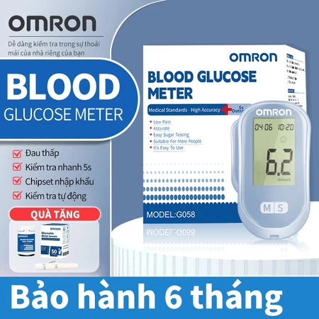 Máy Đo Đường Huyết OMRON Của Nhật Bản, Que Thử Tiểu Đường tại Nhà Glucerna ( TẶNG 50 que + 50kim ) JAPAN