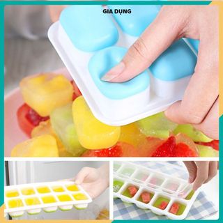 (COMBO 5) KHAY ĐÁ 14 Ô CÓ NẮP ĐẬY - Đáy Silicon Dễ Lấy Đá, Khay Làm Thạch Đa Năng