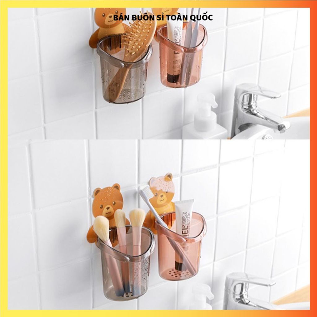 (COMBO 10) CỐC ĐỰNG BÀN CHẢI KEM ĐÁNH RĂNG DÁN TƯỜNG - Hình Gấu Tiện Lợi, Phụ Kiện Nhà Tắm