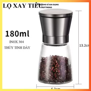 LỌ XAY TIÊU THỦY TINH CAO CẤP - Nắp Inox Chắc Chắn, Dụng Cụ Xay Tiêu Tiện Lợi