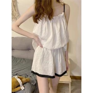 Bộ Đồ Ngủ Kiểu Mỏng Nữ Nổi Tiếng Trên Mạng Mùa Hè Màu Thuần Khiết Quần Lửng Quần Áo Mặc Nhà Bộ Hai Chiếc Gợi Cảm