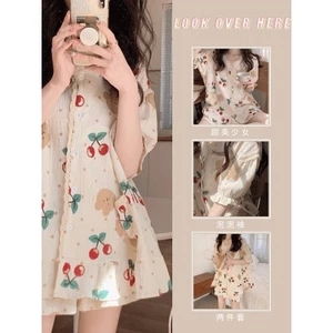 Đồ Ngủ Trực Tiếp Nữ Mùa Hè Phong Cách Hàn Quốc Ngắn Tay Ngắn Quần Áo Cardigan Đồ Mặc Nhà Ngọt Ngào Nữ Bộ Hai Chiếc