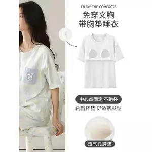 Bộ Đồ Ngủ Quần Đùi Ngắn Tay Mùa Hè Cà Vạt Tròn Miếng Đệm Ngực Bộ Đồ Mặc Nhà Ngọt Ngào Hoạt Hình Rộng Rãi