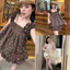 Set váy thời trang nữ diện đi chơi chất đũi hàn áo tay mảnh nhúng cổ vuông phối chân váy dáng mini xòe in chấm bi xịn Mo