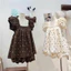 Set váy thời trang nữ diện đi chơi chất đũi hàn áo tay mảnh nhúng cổ vuông phối chân váy dáng mini xòe in chấm bi xịn Mo