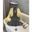 Đầm tiểu thư thời trang nữ chất cotton lạnh cổ V chẻ sâu in hoa xinh váy dáng mini xòe kèm khoác thun gân tay dài Mon fa