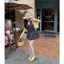 Đầm tiểu thư thời trang nữ chất cotton lạnh cổ V chẻ sâu in hoa xinh váy dáng mini xòe kèm khoác thun gân tay dài Mon fa