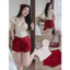 Set bộ đùi tời trang nữ dễ thương chất áo mango in hoa xinh tay ngắn cổ vuông rút dây nơ phối quần short kaki Mon fashio