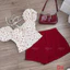 Set bộ đùi tời trang nữ dễ thương chất áo mango in hoa xinh tay ngắn cổ vuông rút dây nơ phối quần short kaki Mon fashio