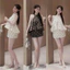 Set váy thời trang nữ phong cách sành điệu chất cotton áo cổ yếm phồng phối chân váy dáng chữ A mini họa tiết chấm bi Mo