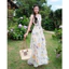 Đầm thời trang nữ sang xịn chất voan mịn mát cổ V hoa xoắn eo váy dài dáng xòe họa tiết in nổi bật Mon fashion