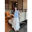 Set váy thời trang nữ cách nàng thơ chất áo đũi hàn tay cánh tiên cổ vuông phối chân váy tơ ánh kim dáng xòe xinh tươi M