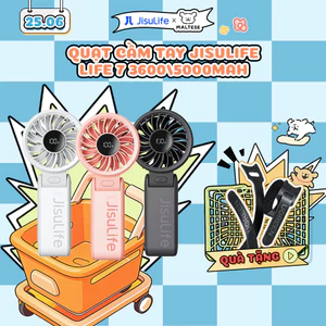 Quạt Cầm Tay Mini JISULIFE Life 7 5 Cấp Gió Màn Hình LED Gập 150 Độ 3600/5000mAh, Bảo Hành 12 Tháng