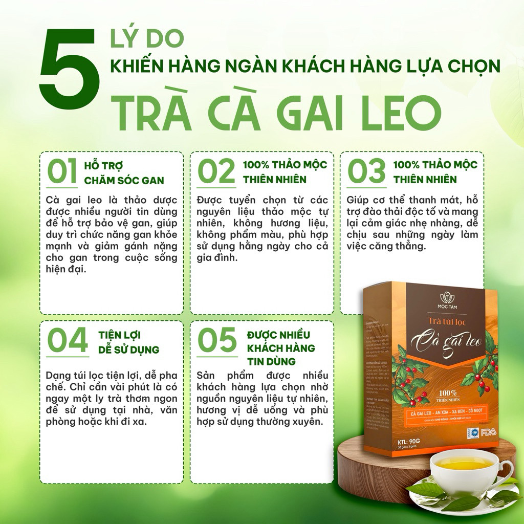 Trà Cà Gai Leo Mộc Tâm Hộp 30 Gói Chính Hãng Cao Cấp - An xoa xạ đen bổ gan mát gan giải nhiệt thanh lọc cơ thể an toàn