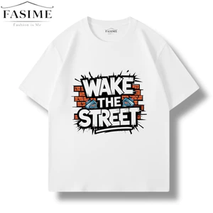 Áo Thun Unisex Form Rộng WAKE THE STREET In Hình Street Style Cotton Mềm Nam Nữ FASIME