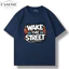Áo Thun Unisex Form Rộng WAKE THE STREET In Hình Street Style Cotton Mềm Nam Nữ FASIME