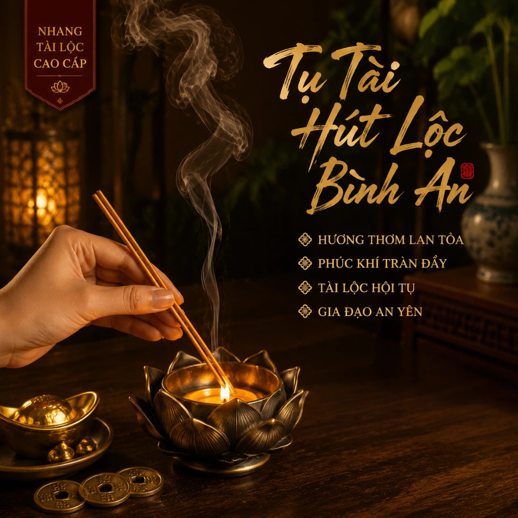 Nhang Thần Tài Tài Lộc Cao Cấp Cuộn Tàn Vàng Ánh Kim | Hương Thơm Dễ Chịu, Ít Khói, Thanh Lọc Không Gian Phong Thủy | 30