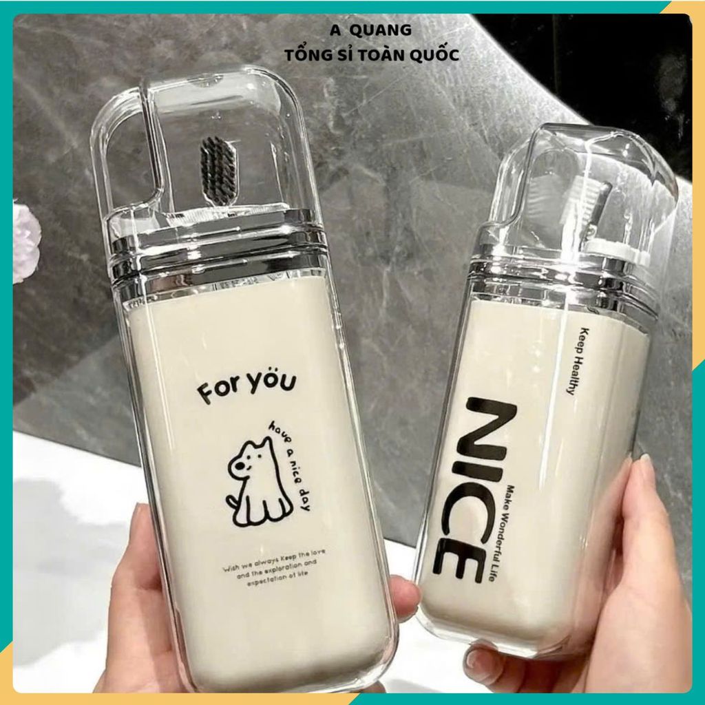 (COMBO 3) BỘ CỐC SÚC MIỆNG KÈM HỘP ĐỰNG BÀN CHẢI DU LỊCH - Thiết Kế Mèo Cute Nhỏ Gọn, Phụ Kiện Nhà Tắm Tiện Lợi