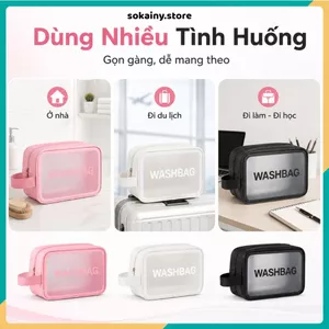 TÚI ĐỰNG MỸ PHẨM TRONG SUỐT SIZE L - Túi Makeup Cá Nhân Chống Nước, Washbag Du Lịch Tiện Lợi