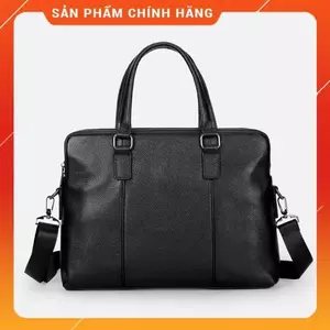 Túi công sở nam nữ da bò thật 2 ngăn khóa CD316VB (Black) - 100% da thật, BH 3 năm