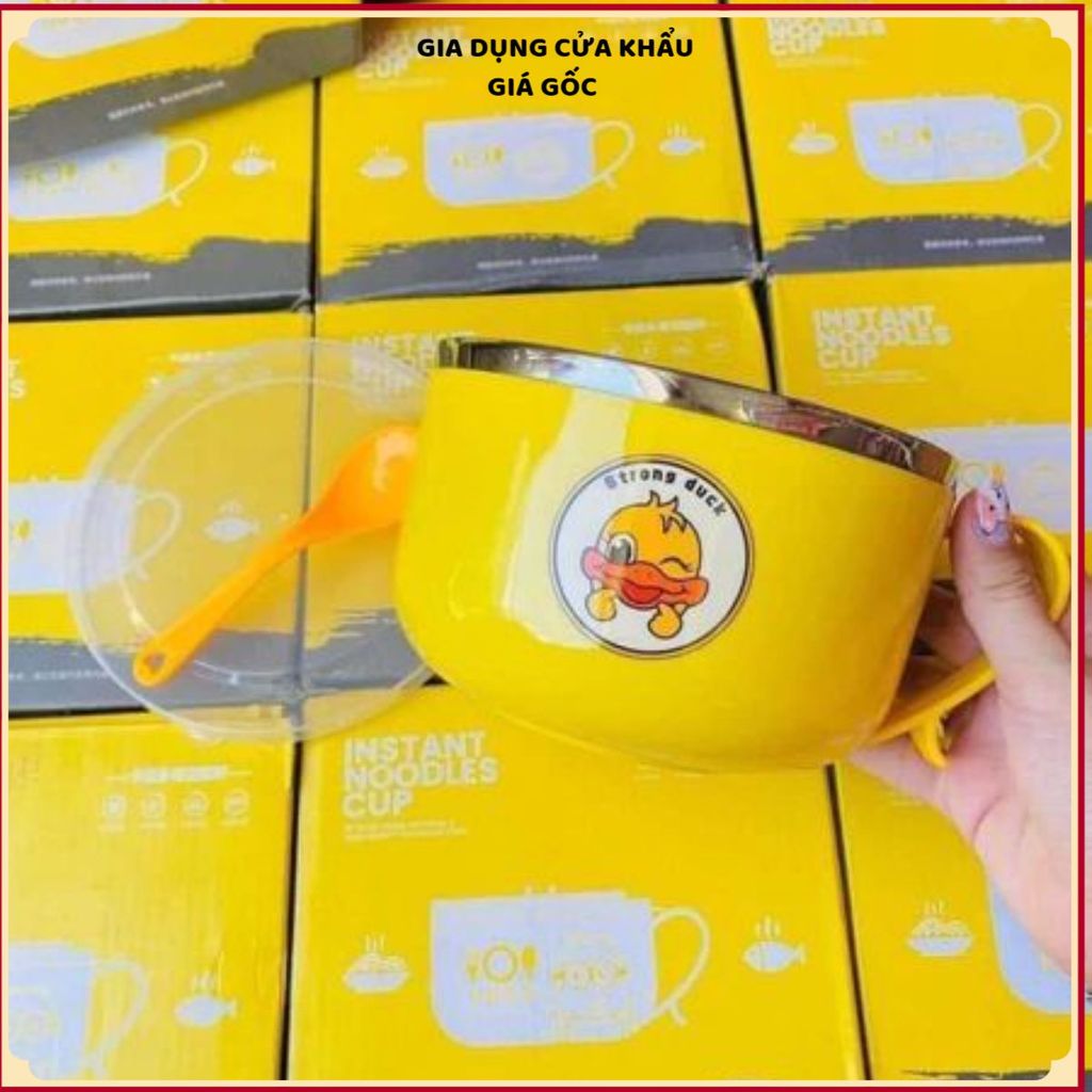 (COMBO 2) BÁT MÌ VỊT VÀNG CÓ NẮP - Lòng Inox Cao Cấp, Dung Tích 1 Lít Siêu Dễ Thương