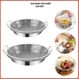 BỘ KHAY KÈM VỈ LƯỚI INOX 304 SIZE 20CM - Đựng Ráo Dầu Thức Ăn Chiên Rán, Ráo Nước Đồ Luộc
