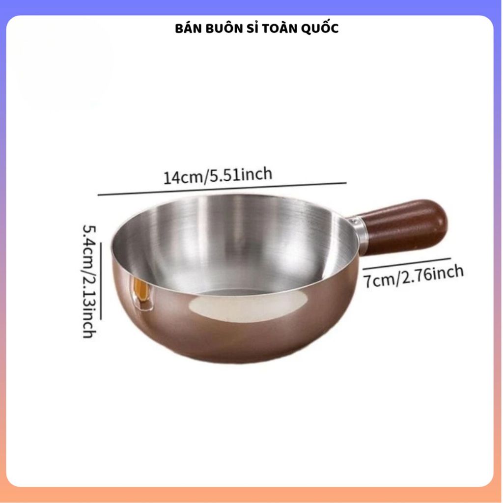 NỒI MINI INOX CÁN GỖ CHỐNG BỎNG - Nấu Mì, Đun Sữa, Dùng Được Bếp Gas Bếp Từ