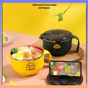 BÁT MÌ VỊT VÀNG CÓ NẮP - Lòng Inox Cao Cấp, Dung Tích 1 Lít Siêu Dễ Thương