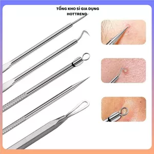 HỘP 5 CÂY NẶN MỤN ĐẦU ĐEN INOX - Kèm Nhíp Gắp Mụn Tiện Lợi, Dụng Cụ Lấy Mụn Chuyên Dụng