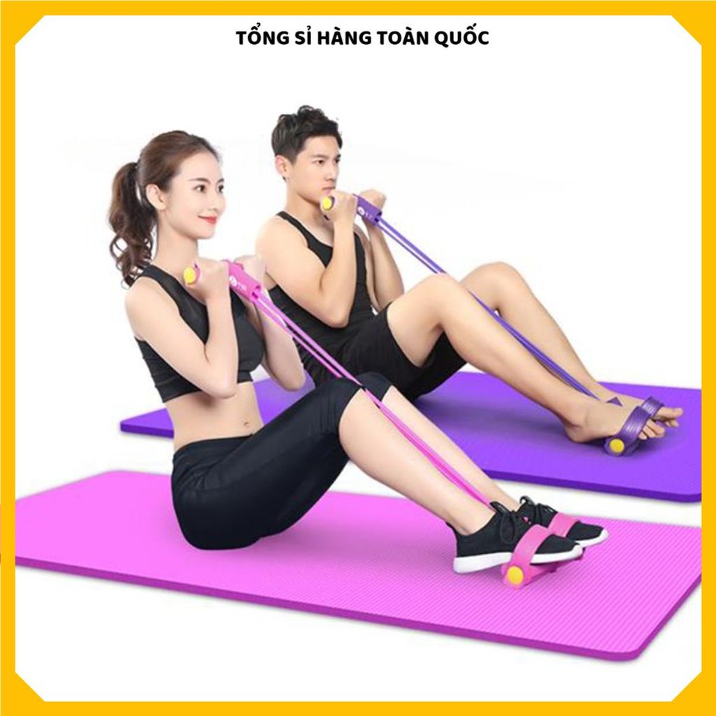 DÂY KÉO ĐÀN HỒI 4 ỐNG CAO SU BÀN ĐẠP CHÂN - Dụng Cụ Tập Gym Săn Chắc Bụng Tay Vai Tại Nhà