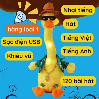 Vịt Vàng Nhại Tiếng Biết Nói, Nhảy Múa, Hát Nhiều Bài, Đèn Vui Nhộn, Pin Sạc USB -Kingan22