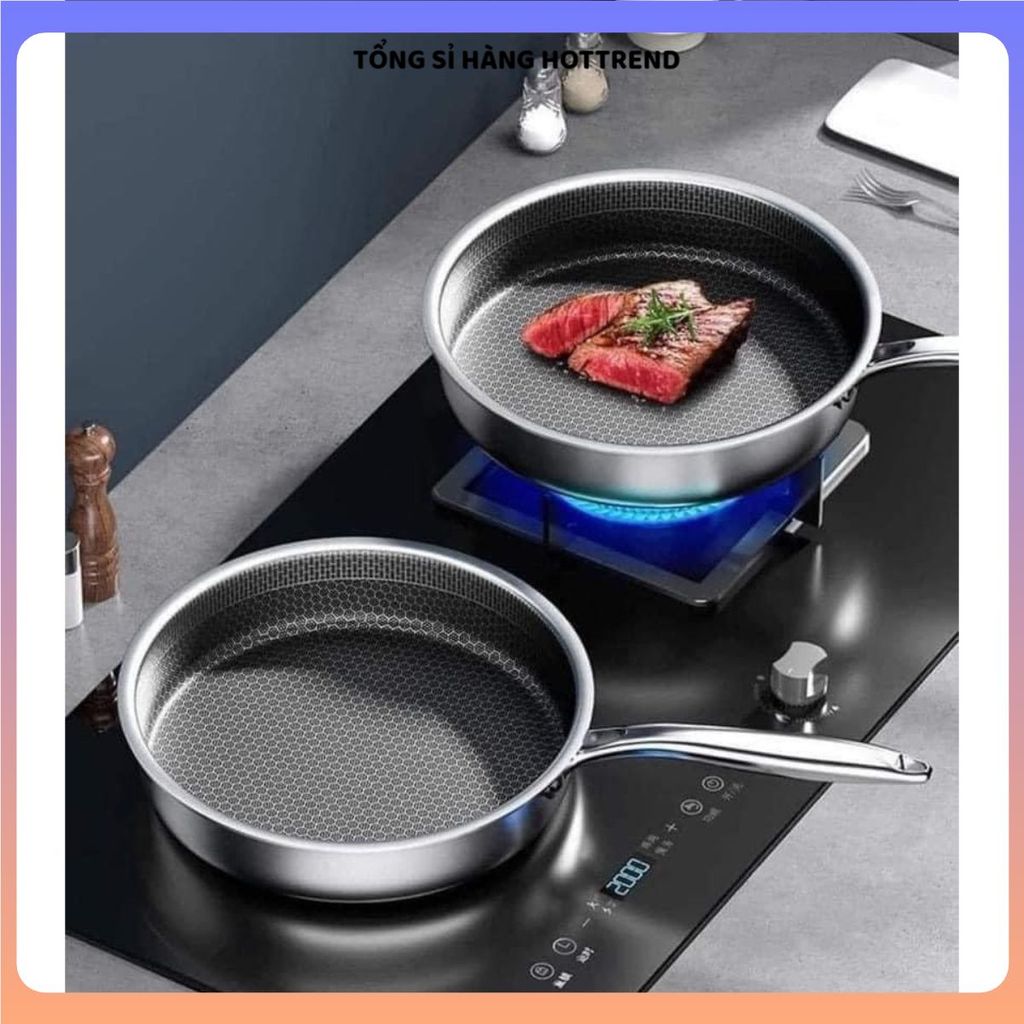 CHẢO INOX 304 CHỐNG DÍNH 28CM - Sâu Lòng, Chiên Xào Tiện Lợi