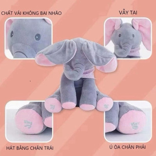 Đồ chơi voi ú òa biết hát, vẫy tai dễ thương, tặng pin, cho bé sơ sinh và trẻ nhỏ -Kingan22