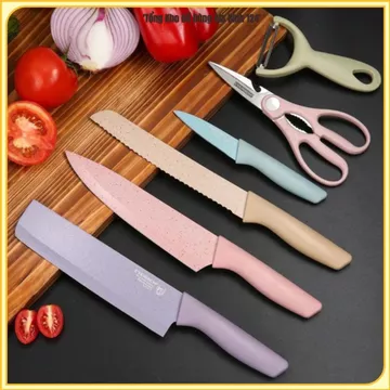BỘ DAO NHÀ BẾP 6 MÓN CAO CẤP, Dao Lúa Mạch Cán Nhựa, Lưỡi Dao Chống Gỉ, Dao Thái, Dao Gọt, Kéo Nhà Bếp, Kèm Hộp