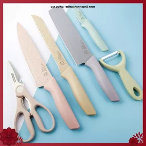 BỘ DAO NHÀ BẾP 6 MÓN, LÚA MẠCH CAO CẤP, HỘP ĐỰNG CHẮC CHẮN CÁN NHỰA CHỐNG GỈ, Dao Sắc Bén Tiện Dụng